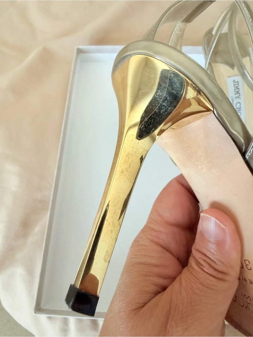 Jimmy Choo Gold Strappy Ankle-Strap Heels price firm - Picture 3 of 6